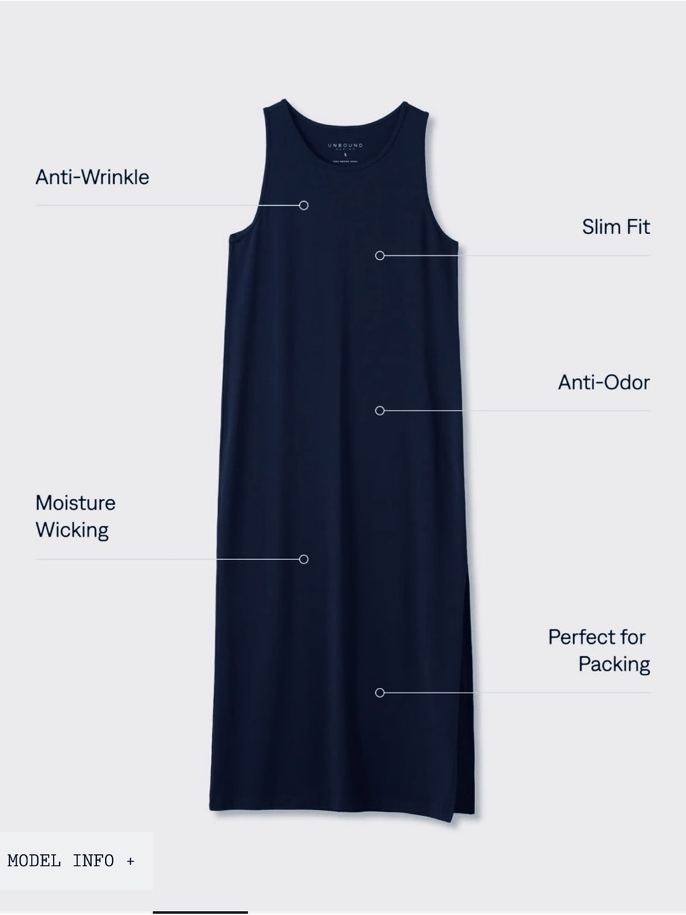 Unbound Merino Wool Navy Blue Scoop Travel Midi Stretch Lightweight Tank Dress S - Picture 2 of 12